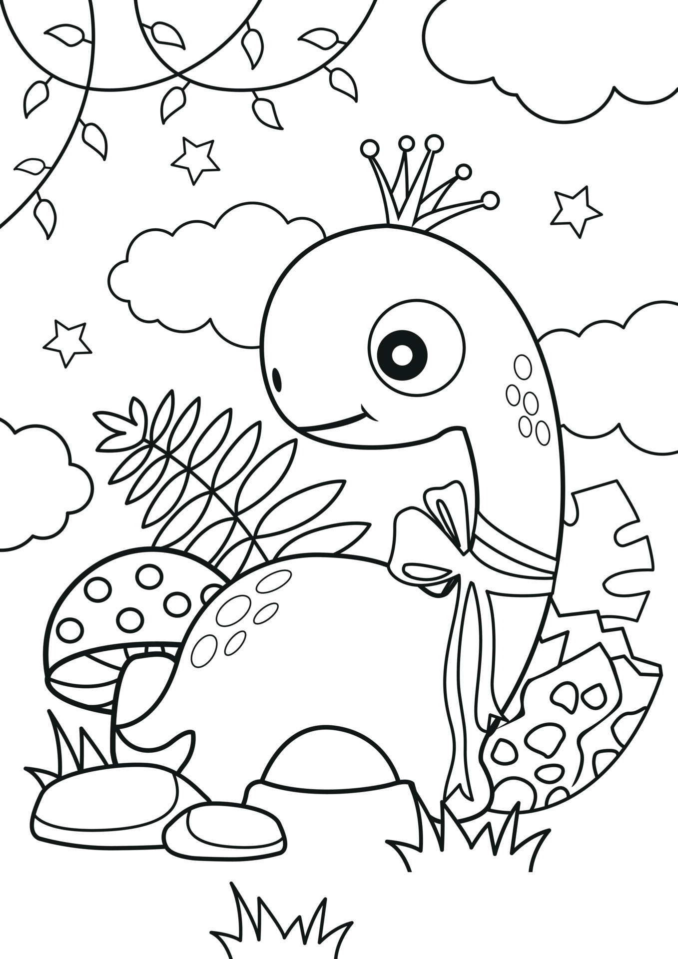 desenho de dinossauro fofo na floresta para colorir 12804575 Vetor